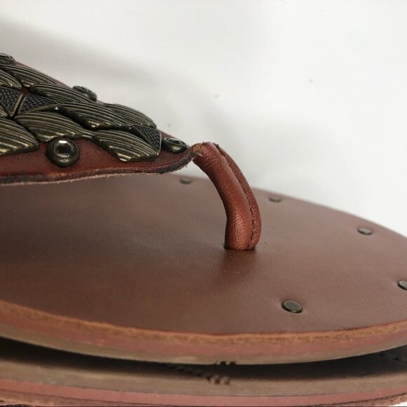 DV by Dolce Vita Draya Brown Geometric Studded Jewelled Roman Leather Sandals - Picture 13 of 16